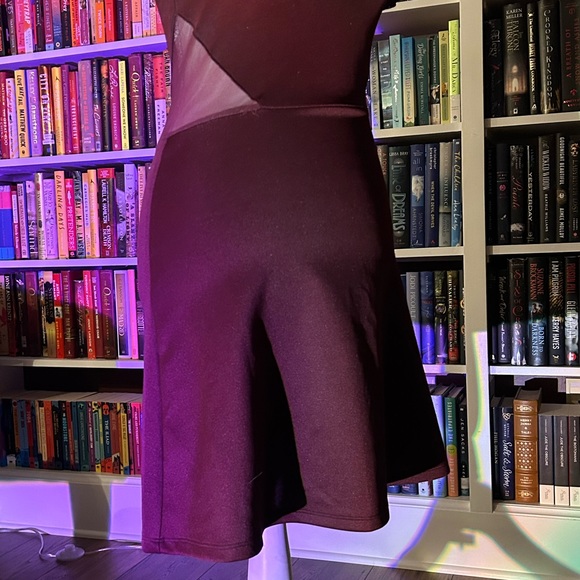 Burgundy stretchy slim dress, part mesh, athletic dress - Picture 4 of 5